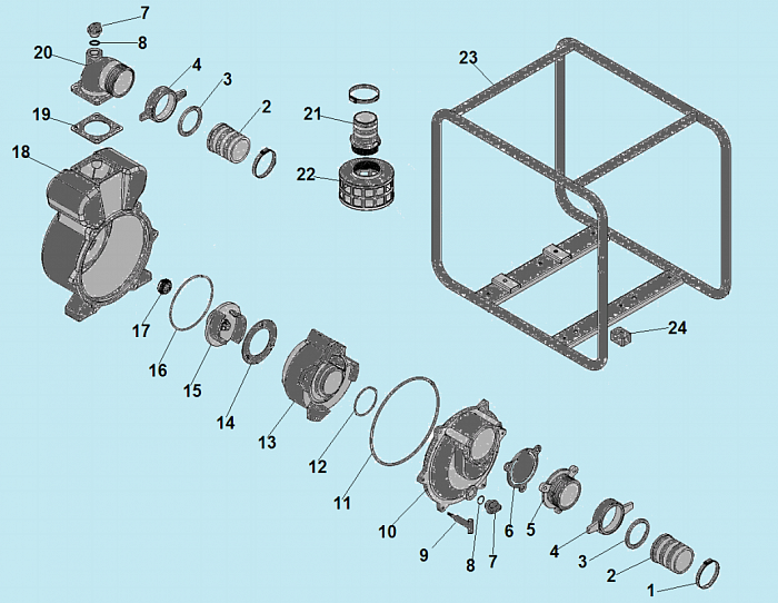1 КОРПУС - УЛИТКА -САЛЬНИК - КРЫЛЬЧАТКА МОТОПОМПА CHAMPION GTP80H